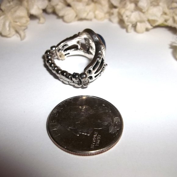 Blue and Silver Ring Boho Style Adjustable Size Stretch Band Woman Jewelry C185 - Picture 6 of 6